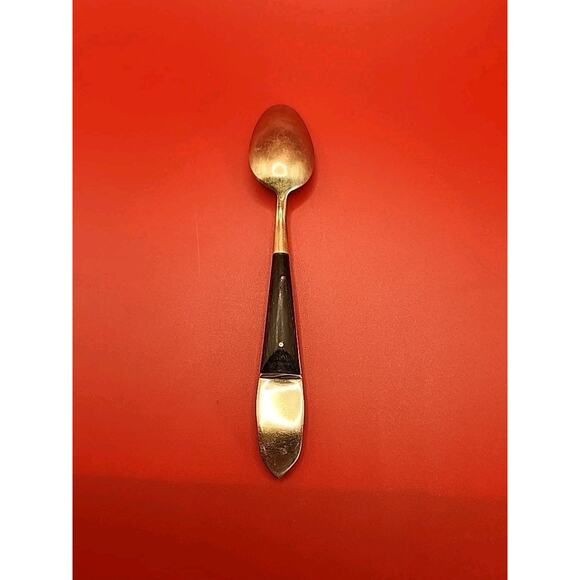Vtg Siam Sitting Buddah Brass Sugar Spoon Teaspoon with Wood Handle 6.5" Retro - Picture 6 of 6